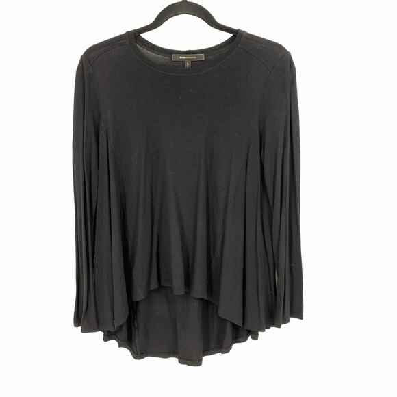 BCBGMaxazria High-low Flowy Top Womens Sz Small Long Sleeve Black Crew Neck - Picture 1 of 5
